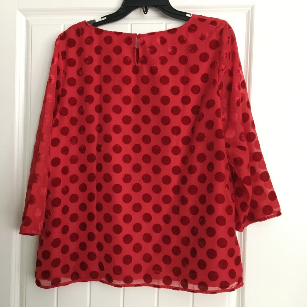 RSVP by Talbots Red Velvet Dot Burnout Top - Picture 3 of 3